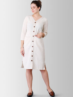 FableStreet - Ivory Button Stitch Detail Shift Dress