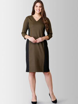 FableStreet - Olive Colour Block Shift Dress