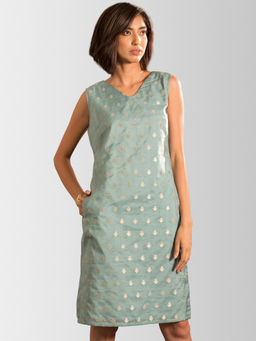 FableStreet - Teal Self Design Dress