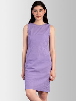 FableStreet - Lavender Checks Knee Length Dress