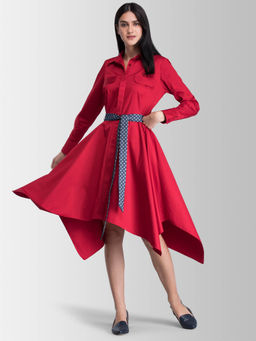 FableStreet - Red Solid Dress
