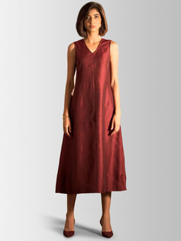 FABLE STREET - Maroon Solid Dress