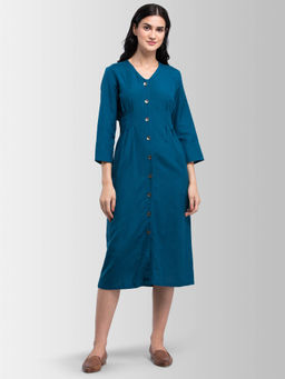 FableStreet - Teal Solid Dress