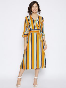 CRIMSOUNE CLUB - Women's Mustard Stripes Midi