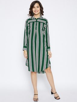 CRIMSOUNE CLUB - Women's Green Stripes Knee Length