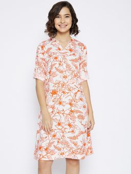 CRIMSOUNE CLUB - Women's Orange Floral Knee Length