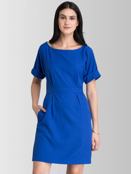 FableStreet - Blue Solid Dress