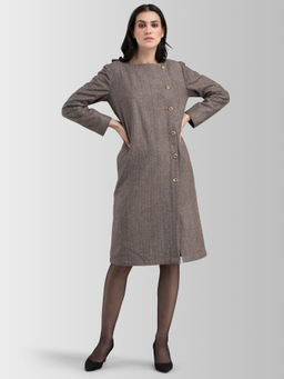 FableStreet - Brown Solid Dress