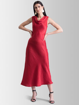 FableStreet - Red Solid Dress