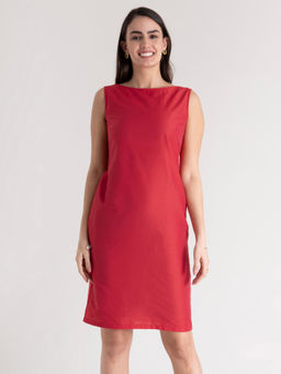 FableStreet - Fuchsia Pink Boat Neck Shift Dress