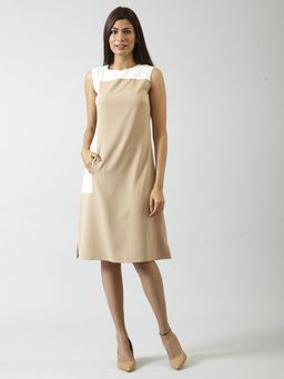 FableStreet - Colour Block Shift Dress - Beige