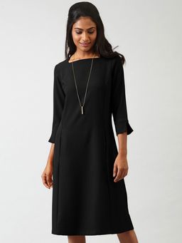 FABLE STREET - Quarter Sleeves A Line Dress - Black