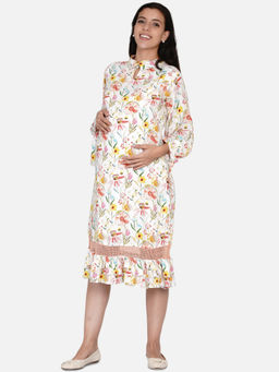 The Kaftan Company - Off-white Brushed Dandelion Maternity Dress Off white