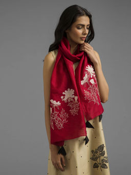 Ancestry - Red Floral Motif Chanderi Scarf