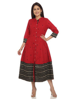 Biba - Red Printed A-Line Midi Dress