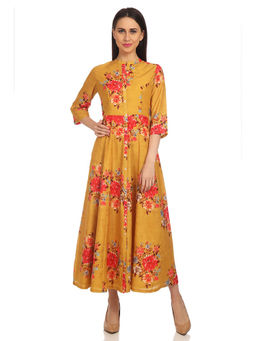Biba - Mustard Floral Flared Midi Dress