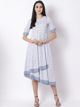Rangriti - Blue Cotton Kalidaar Midi Dress