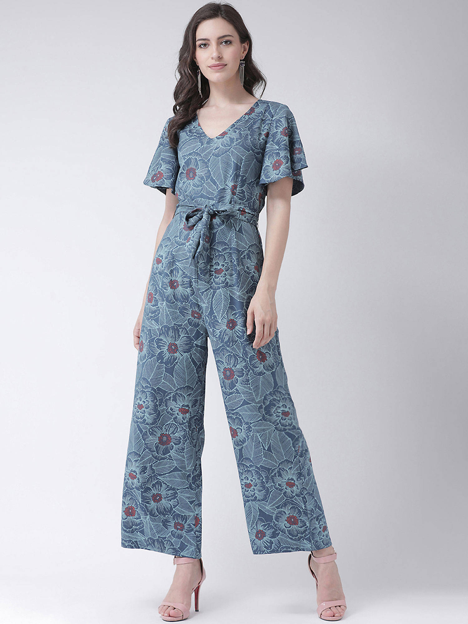 Blue Printed Flared Jumpsuit Online 