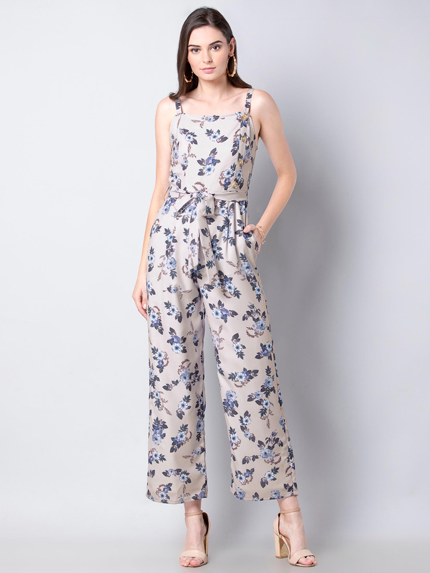 White Floral Belted Jumpsuit 