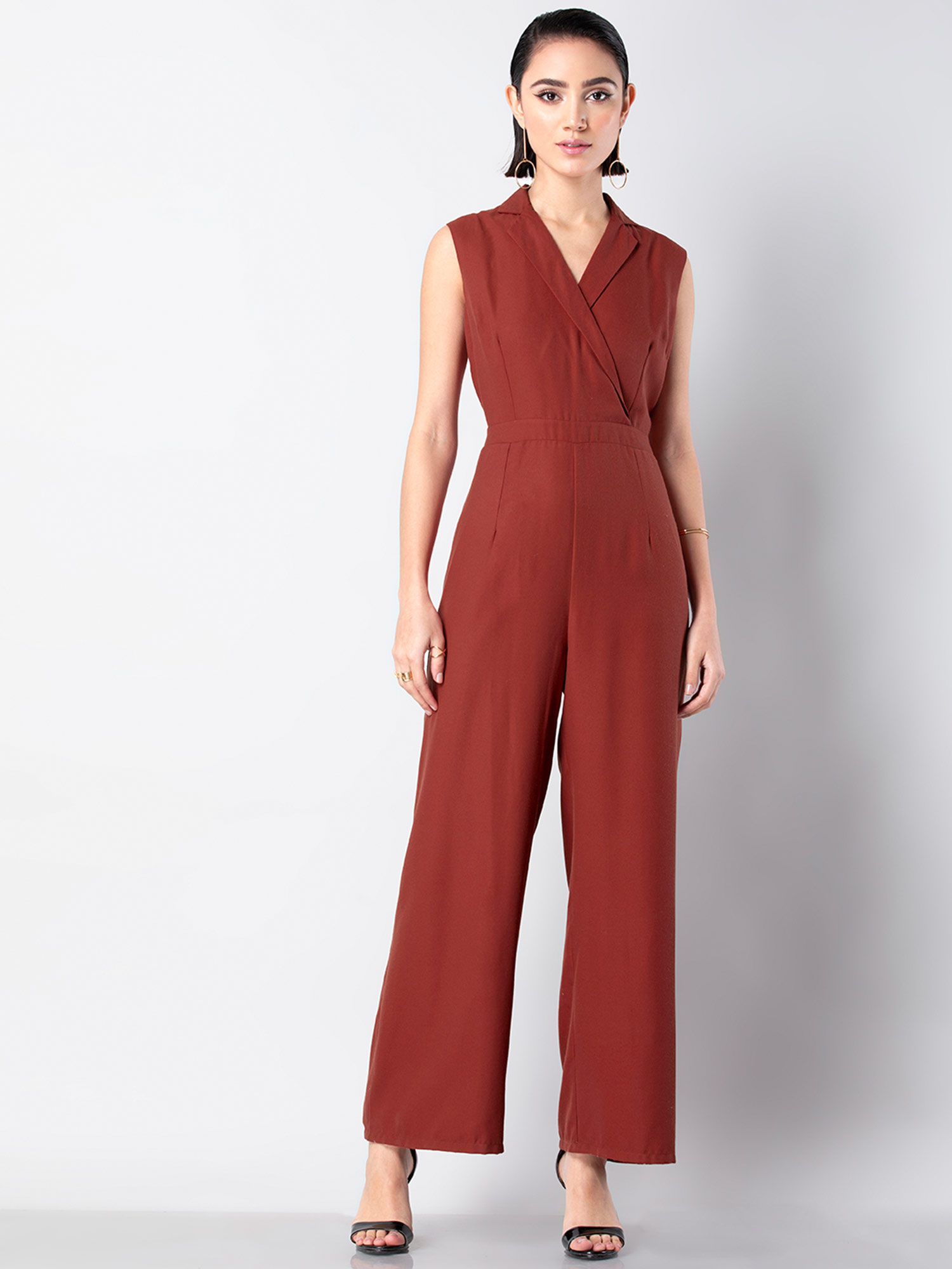 Faballey Rust Collared Utility Jumpsuit 