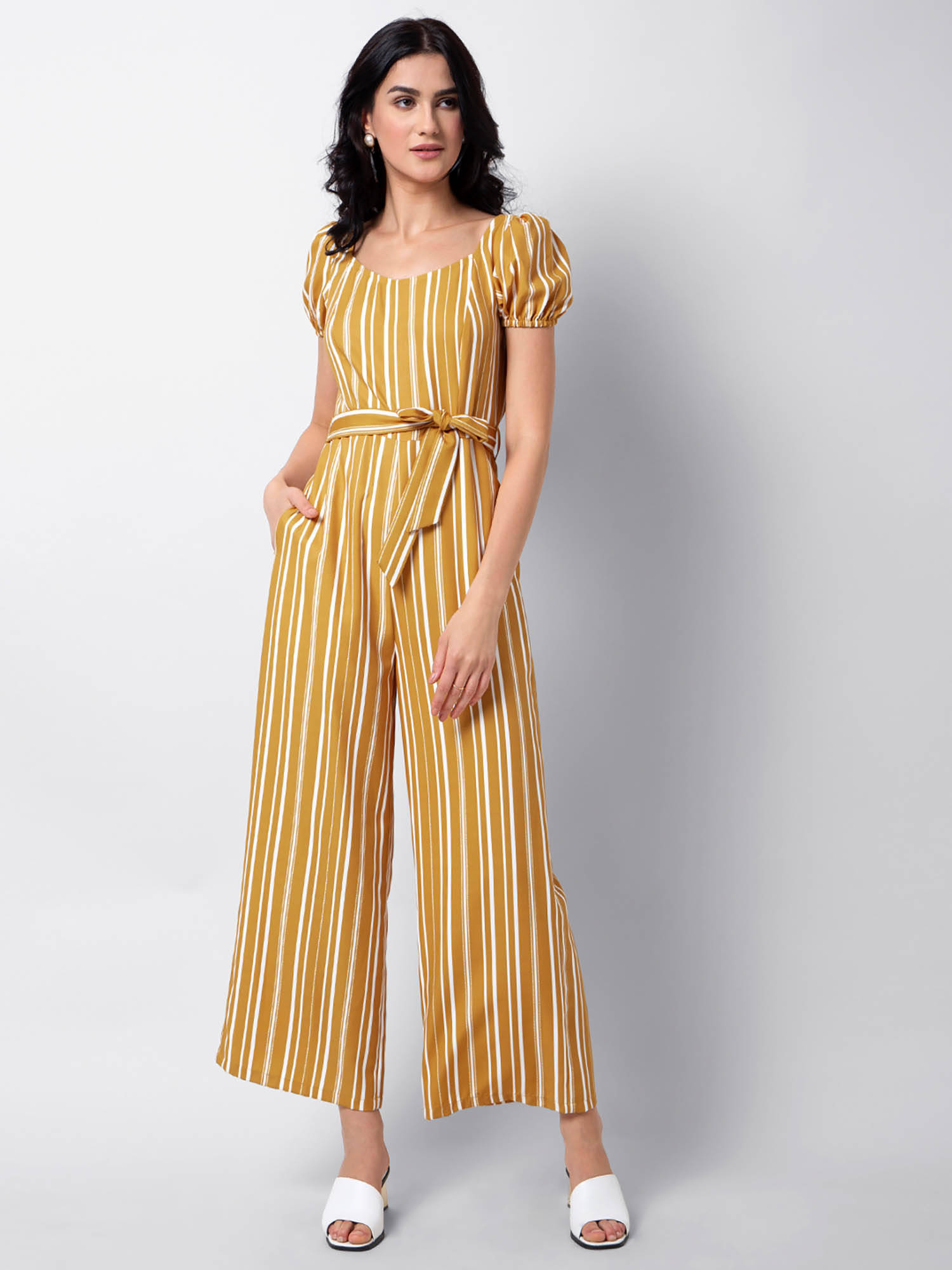 Faballey Yellow Stripes Jumpsuit Online 