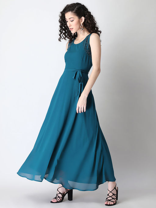 Buy FabAlley Teal Embellished Sleeveless Maxi Dress Online