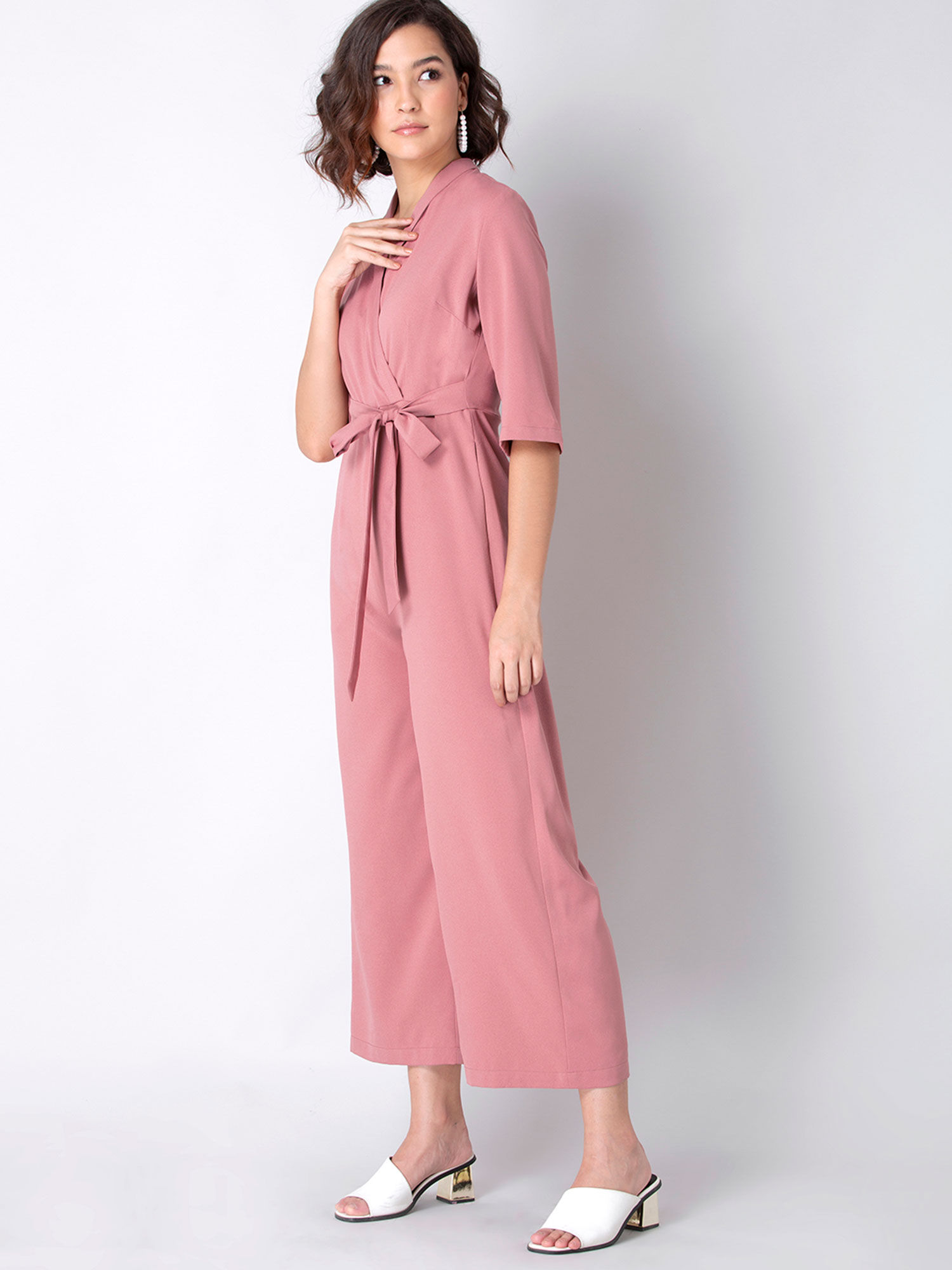Buy Faballey Dusty Pink Collared Belted 