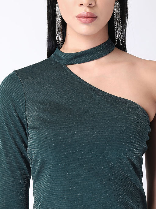 Buy FabAlley Green One Shoulder Choker Neck Bodycon Dress Online