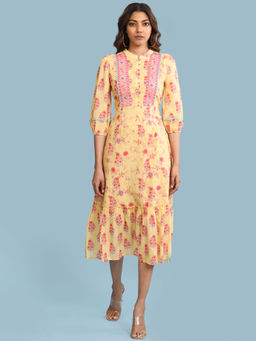 Aarke Ritu Kumar - Band Collar 3/4 Sleeve Printed Tiered Dress