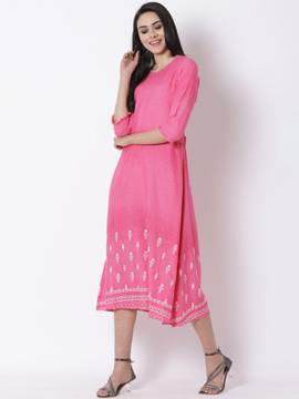 rangriti pink viscose midi dress