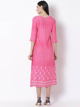 rangriti pink viscose midi dress