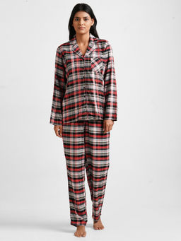 Drape In Vogue - Women Multi-Color , Black And Grey Checks Night Suit