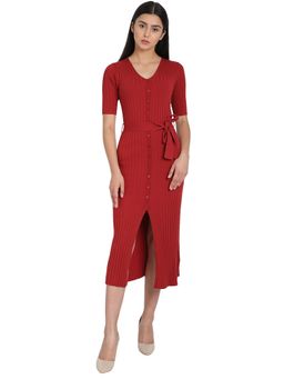 Cover Story - Red Solid Midi Dress (2XL)