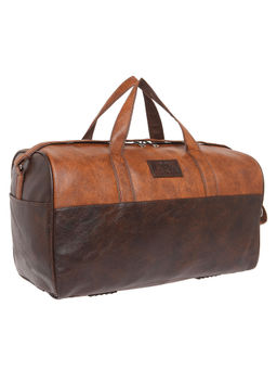 FUR JADEN - Faux Leather 25L Brown And Tan Combo Travel Duffle Bag Cum Gym Bag