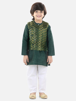 BownBee - Jacquard Jacket Kurta Pyjama 3 Piece Set- Green