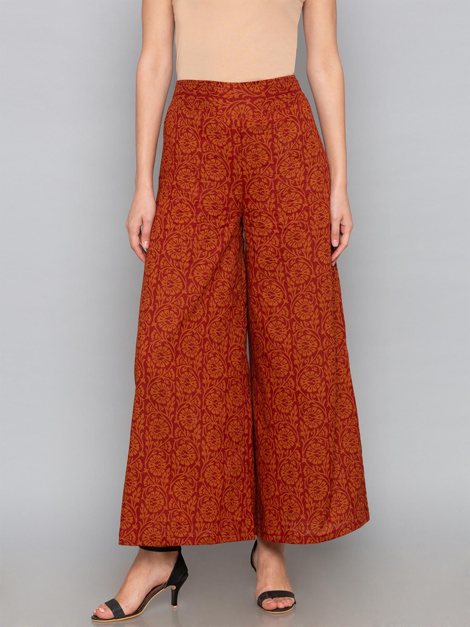 Buy Desi Weavess Rust Flared Printed 