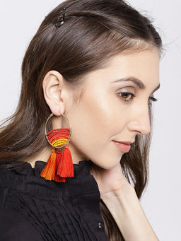 Blueberry - Multi-Color Tassel Drop Hoop Earrings