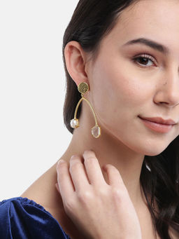 Blueberry - Gold Plated Pearl Embellished Drop Earring