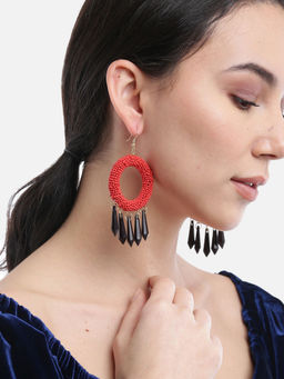 Blueberry - Red Beads Embellished Circular Drop Earring
