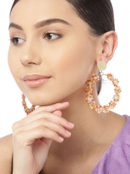 Blueberry - Peach Beaded Detailing Circular Drop Earring