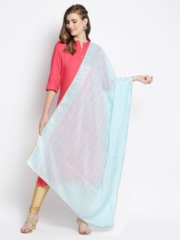 Dupatta Bazaar - Womens Sky Blue Cotton Chanderi Dupatta with Sequins Weaving