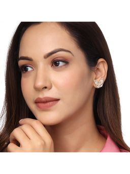 Yellow Chimes - Gold Tone Crystal Studded Butterfly Shape Stud Earrings