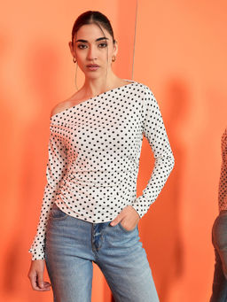 Uptownie - Stretchable Asymmetrical Ruched Top - White