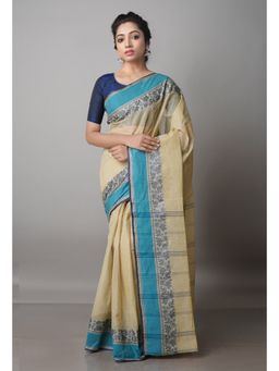 Unnati Silks - Beige Pure Handloom Superfine Bengal Cotton Saree