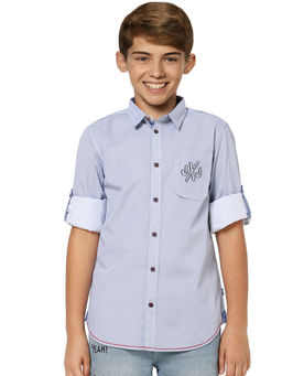 Jack & Jones Junior - Boys Blue Printed Full Sleeves Shirt