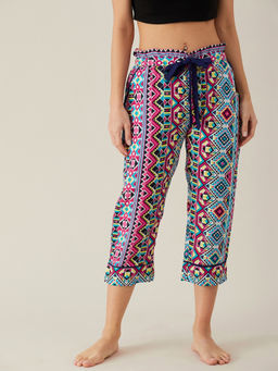 The Kaftan Company - Multi-Color Patterned Geometric Crepe Lounge pants