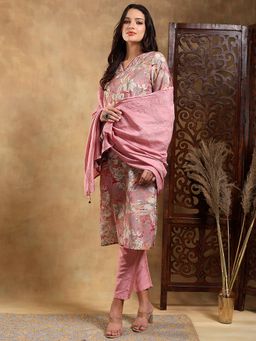 Bani Women - Pink Muslin Straight Puff Sleeve Kurta and Pant with Dupatta (Set of 3)