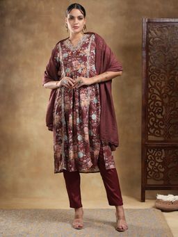 Bani Women - Muslin V Neck Puff Sleeve Kurta and Pant with Dupatta (Set of 3)
