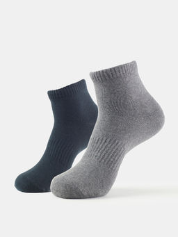 Jockey - 7106 Men Cotton Elastane Ankle Length Socks - Black and Charcoal Mel (Pack of 2)