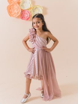 PSPeaches - Gunmetal-Toned One Shoulder Satin A-Line Midi Dress